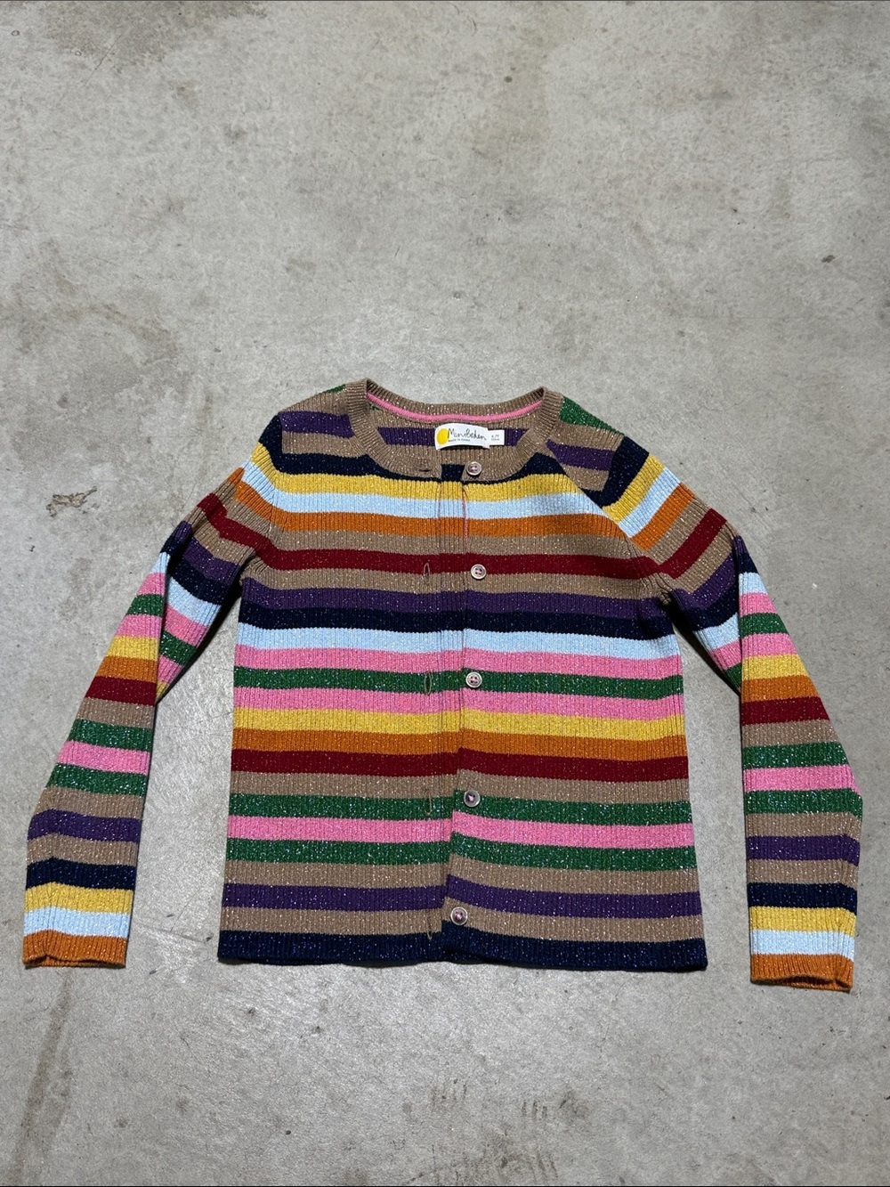 Mini Boden Multicolor Striped Cardigan — Pink, Green, Blue, Yellow, Brown